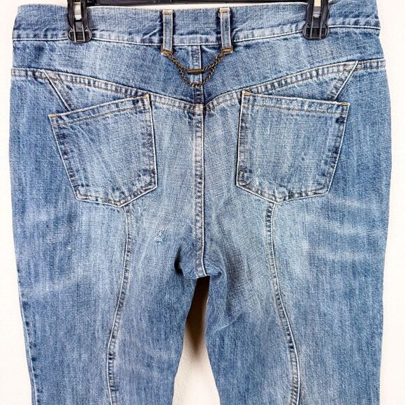 Roberto Cavalli Y2K 90s Low Rise Bootcut Distressed Denim Chain Jeans Size 32 - Picture 8 of 12